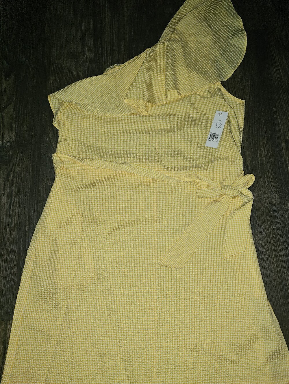 Donna Morgan Yellow One-Shoulder Ruffle Wrap Dress